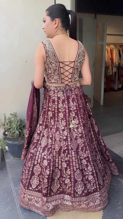 Jodha wine Banarasi Designer  Lengha