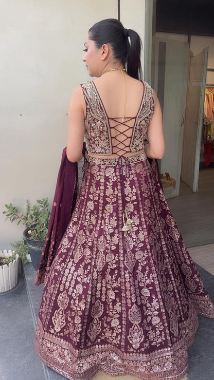 Jodha wine Banarasi Designer  Lengha