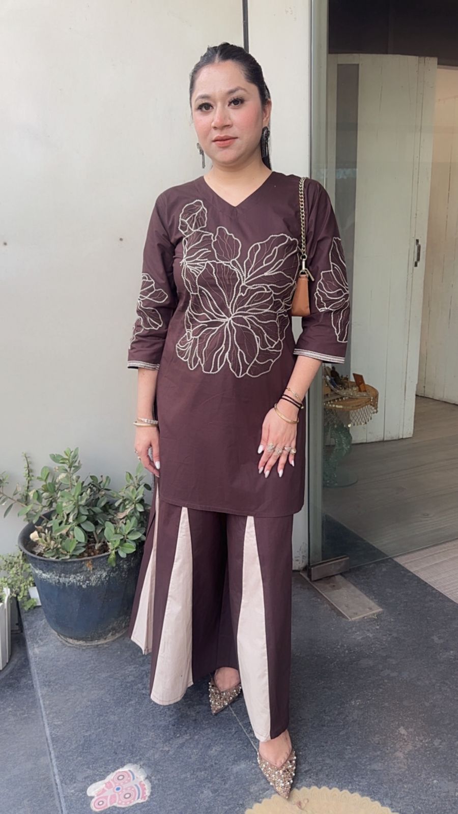 Urban Brown Beige Cotton Designer Cordset