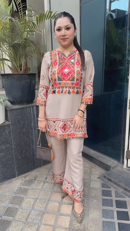 Flicka Beige Cotton Designer Cordset