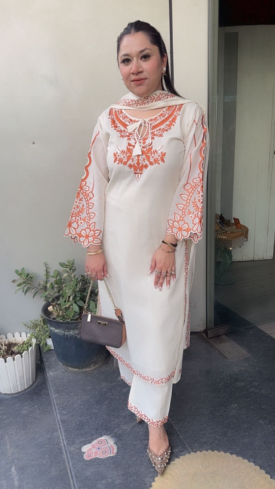 Herbs Rust Ivory cotton Designer Suit