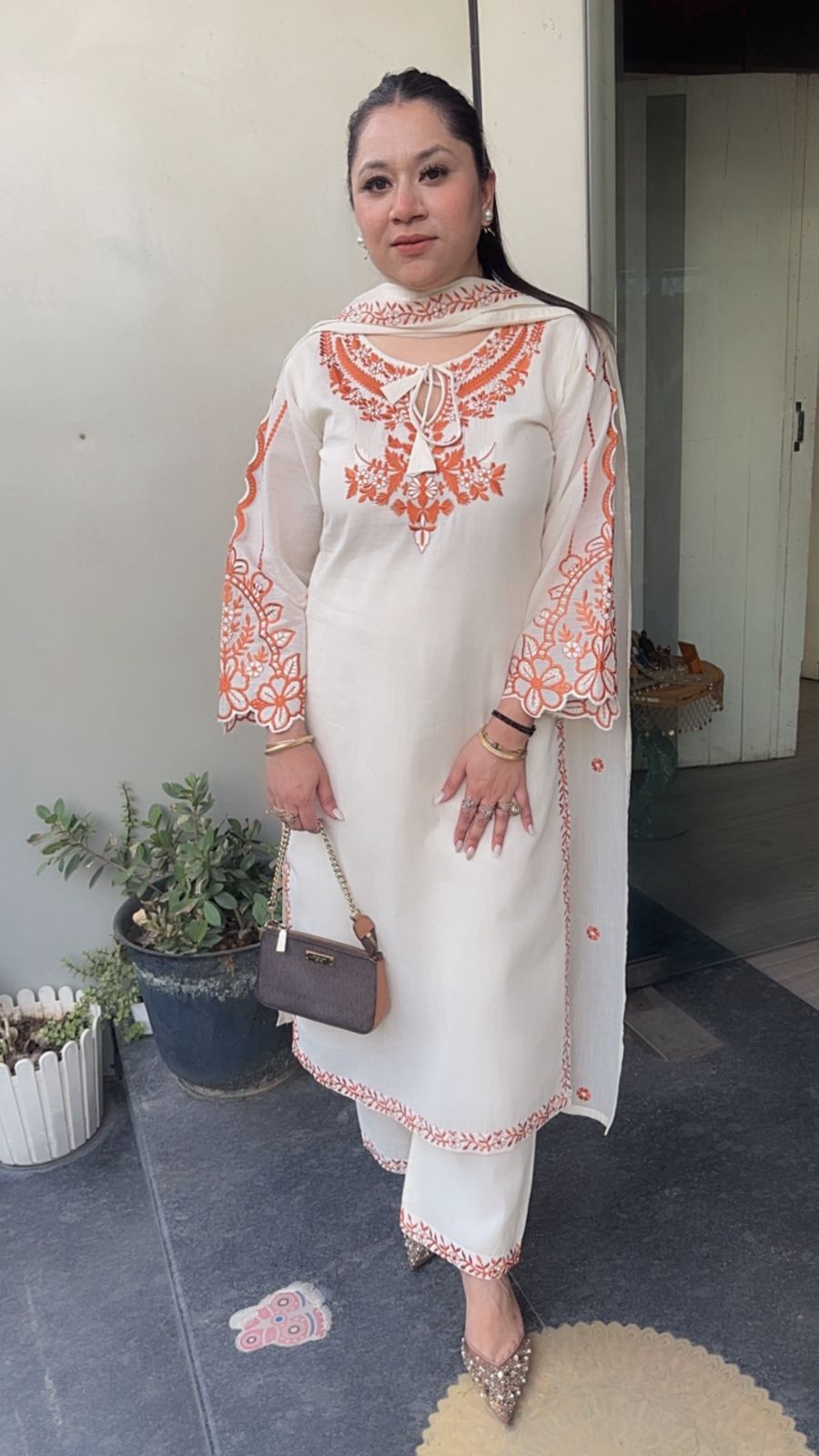 Herbs Rust Ivory cotton Designer Suit