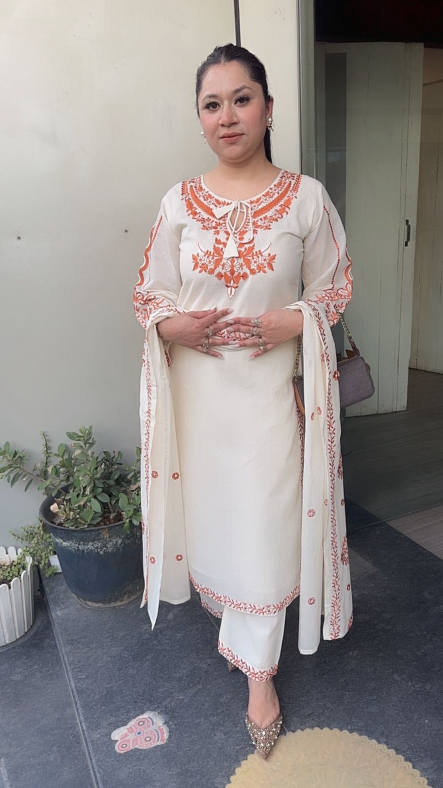 Herbs Rust Ivory cotton Designer Suit