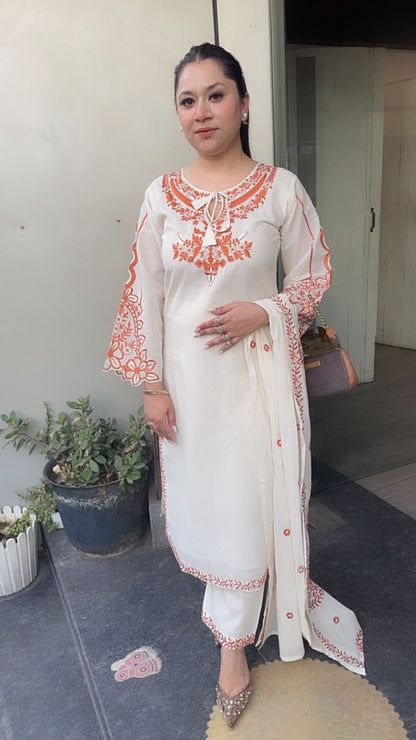 Herbs Rust Ivory cotton Designer Suit