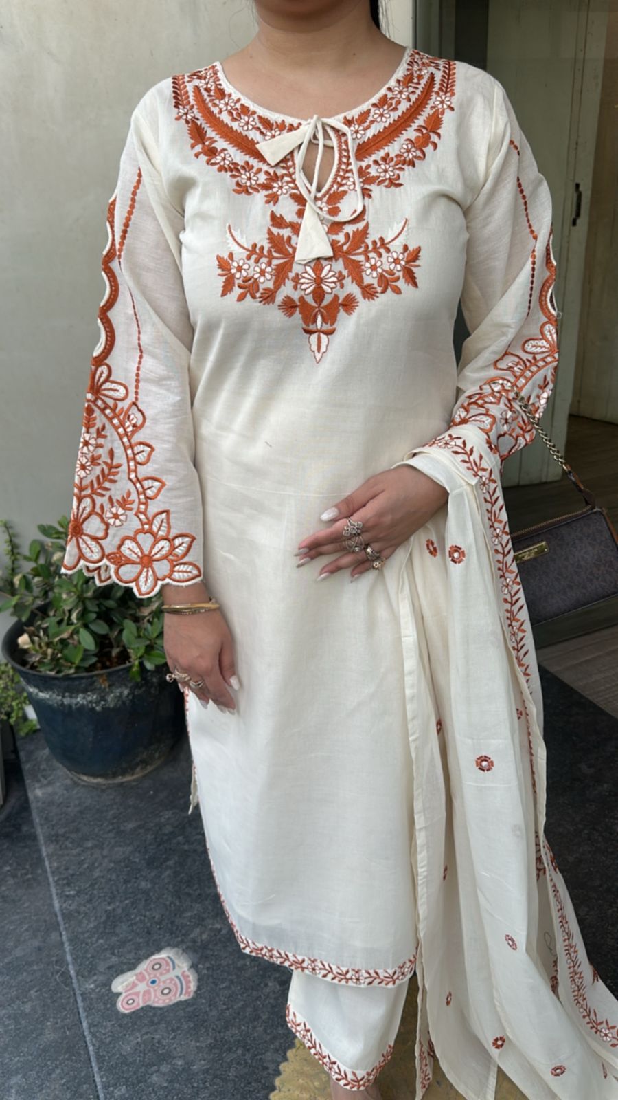 Herbs Rust Ivory cotton Designer Suit