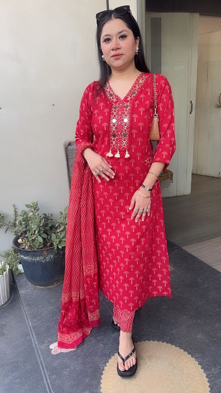 Hawa Red Mirror Digital print Suit