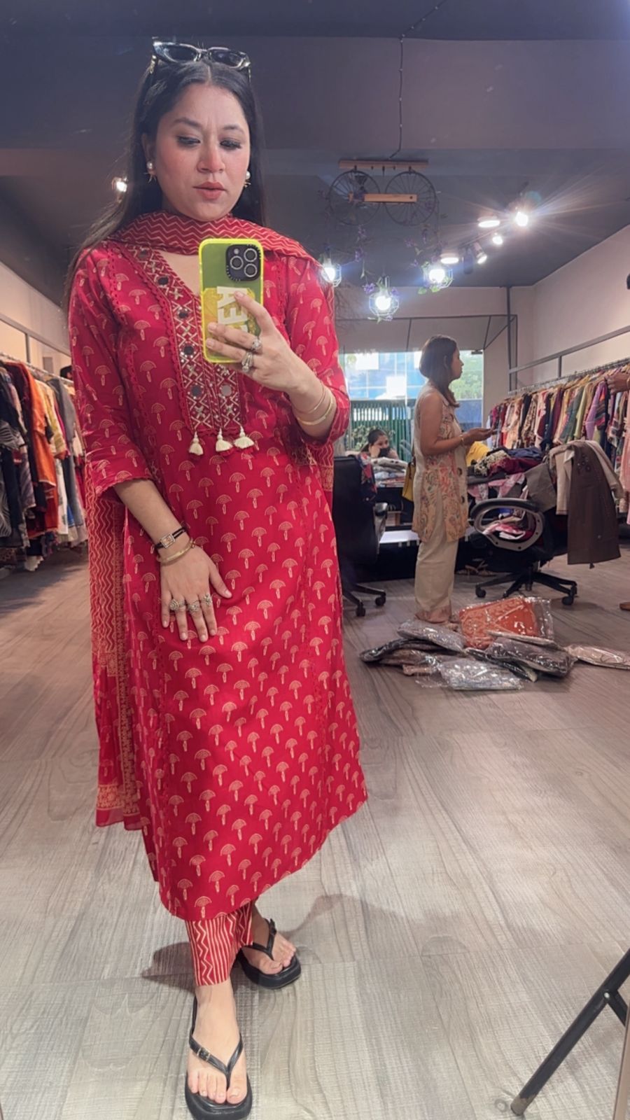 Hawa Red Mirror Digital print Suit