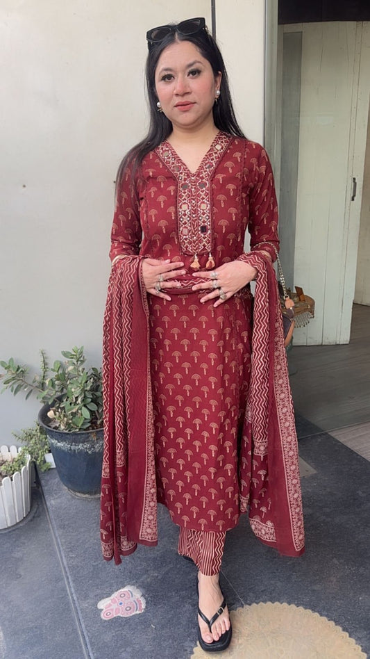 Hawa Brown Mirror Digital print Suit