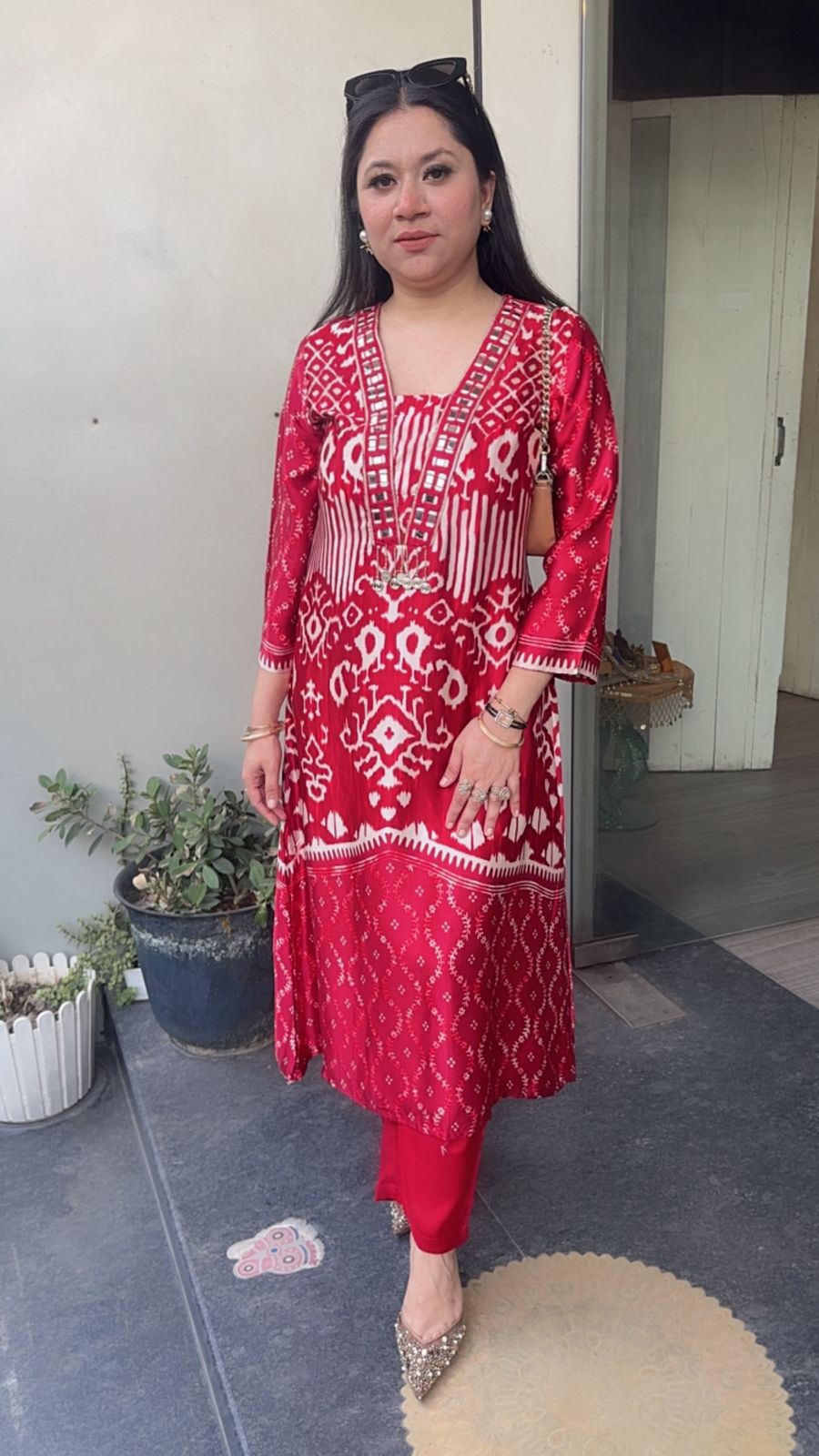 Sangria Red Digital Designer Tunic Set