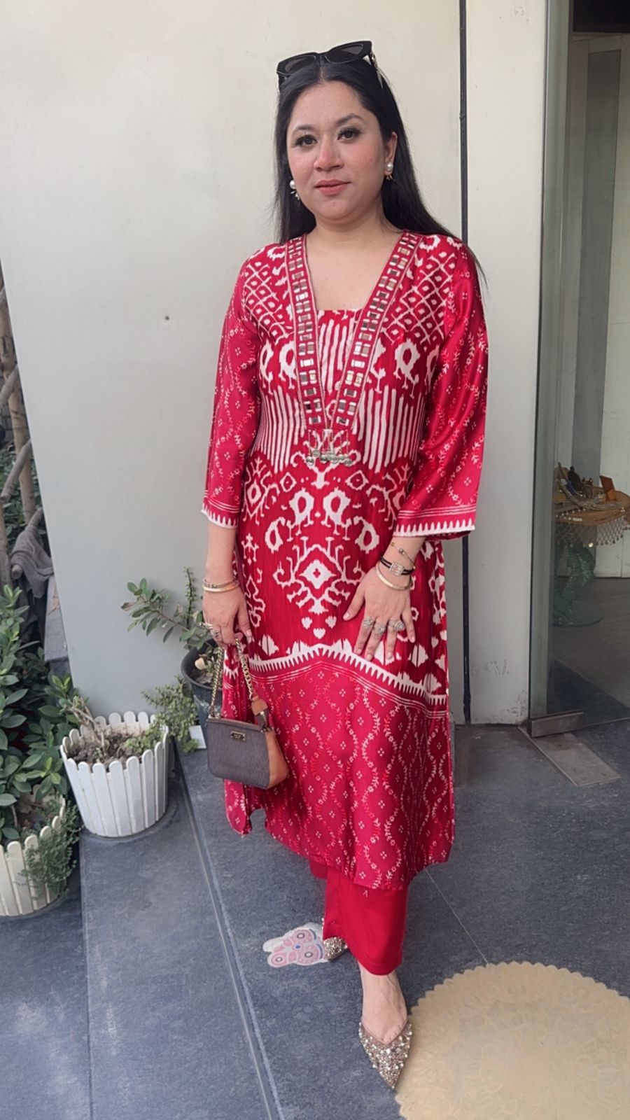 Sangria Red Digital Designer Tunic Set