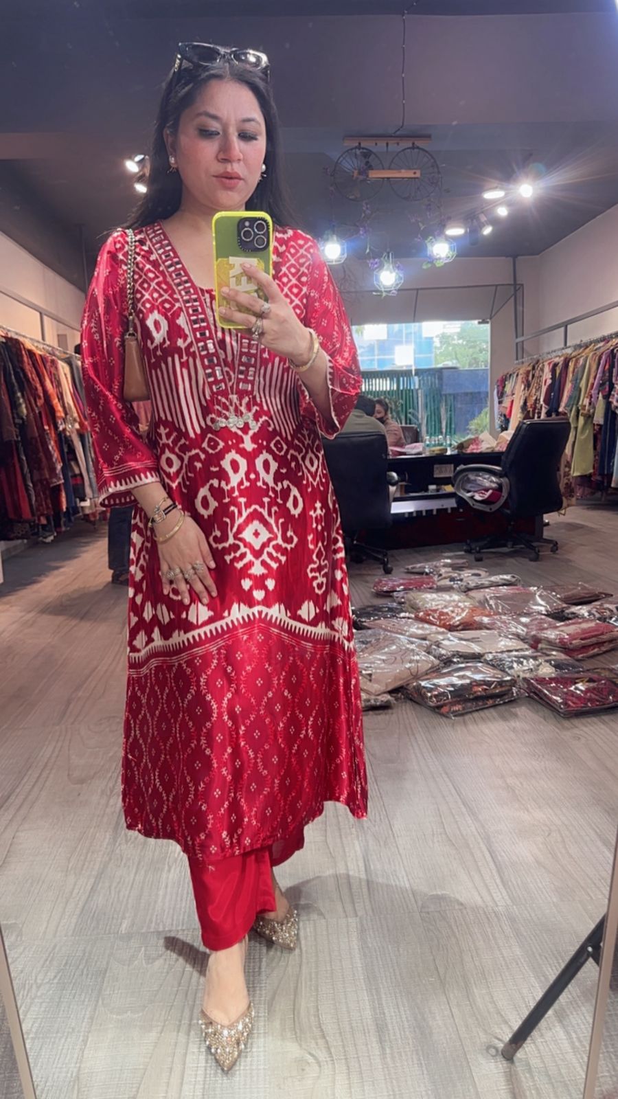 Sangria Red Digital Designer Tunic Set