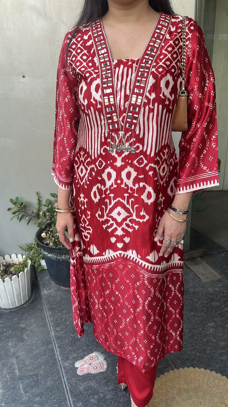 Sangria Red Digital Designer Tunic Set