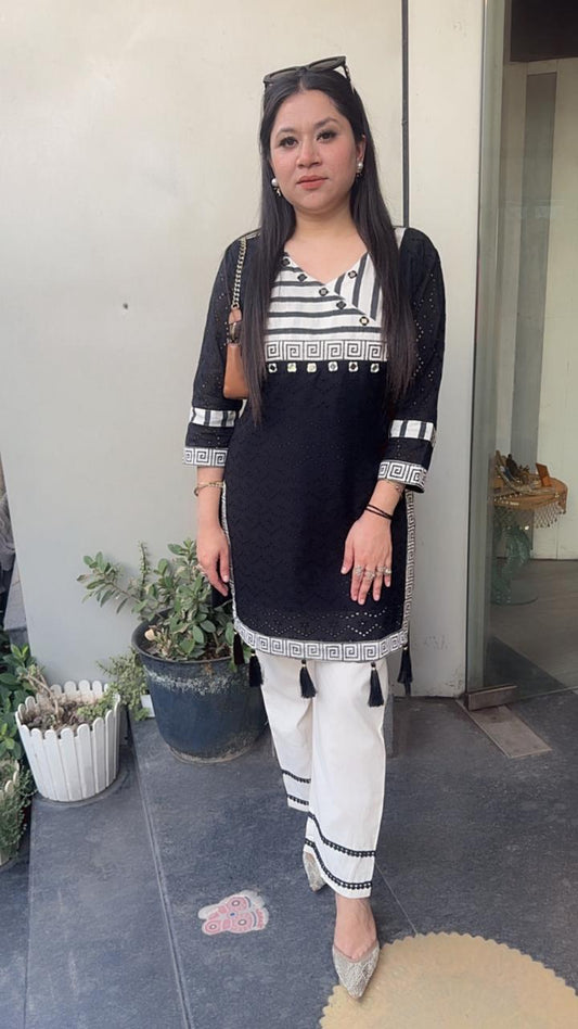 Mystery Black white Cotton Designer Cordset