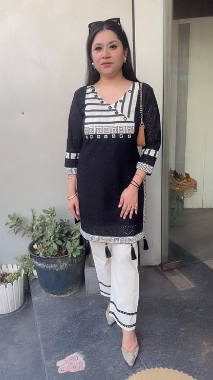Mystery Black white Cotton Designer Cordset