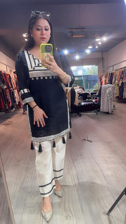 Mystery Black white Cotton Designer Cordset