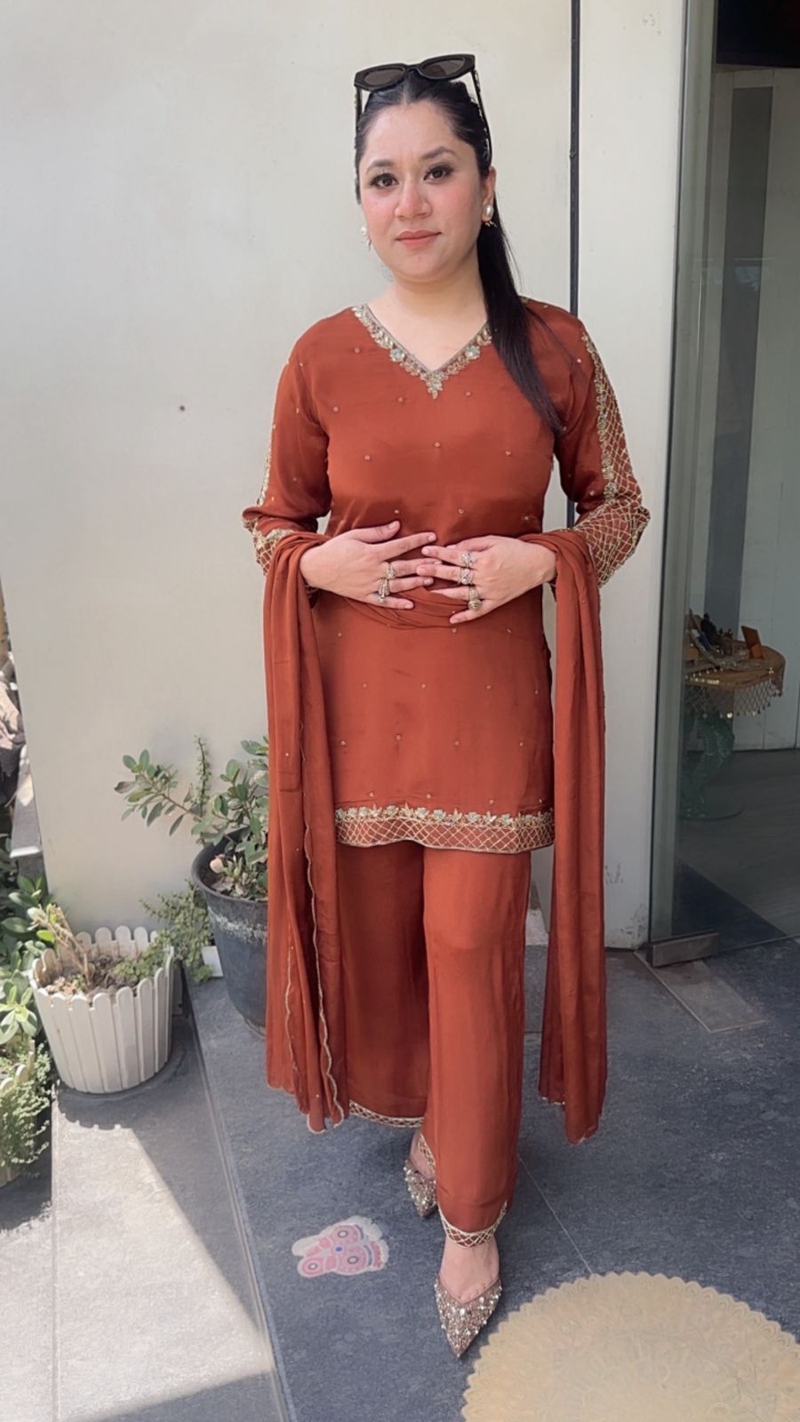 Jannat Rust Brown Katdana Designer Suit