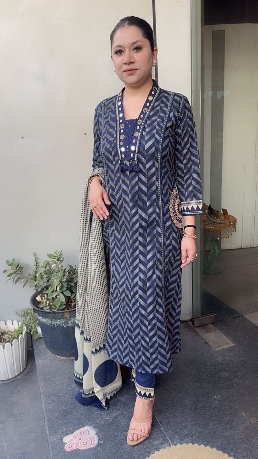 Garlic Navy Blue Digital print Suit