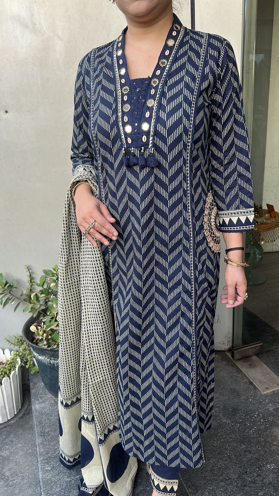 Garlic Navy Blue Digital print Suit