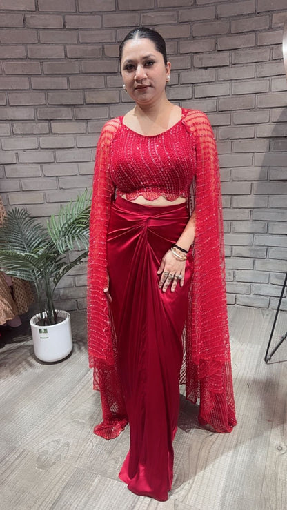 Kainaat Red Designer Dhoti Style