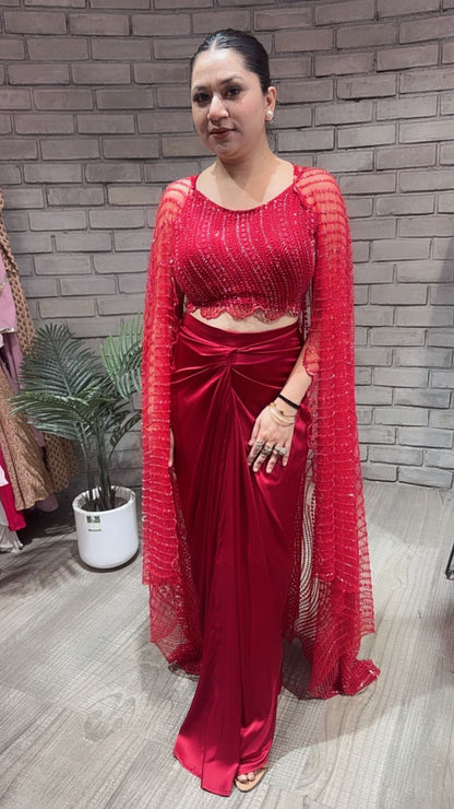 Kainaat Red Designer Dhoti Style