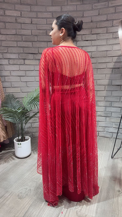 Kainaat Red Designer Dhoti Style