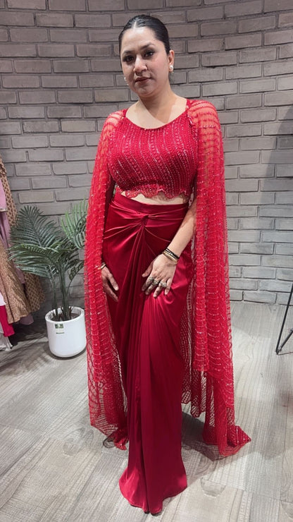 Kainaat Red Designer Dhoti Style