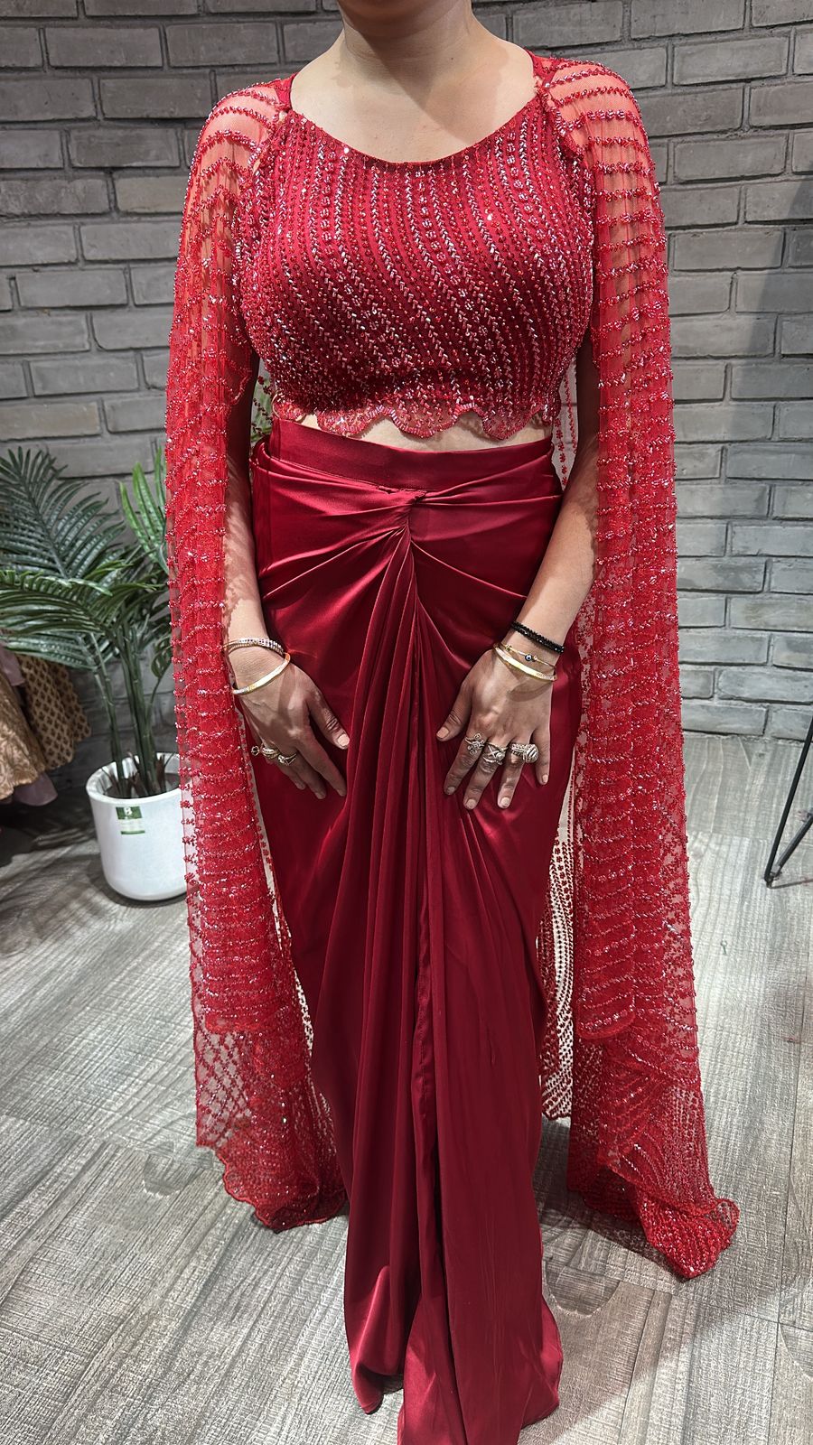 Kainaat Red Designer Dhoti Style