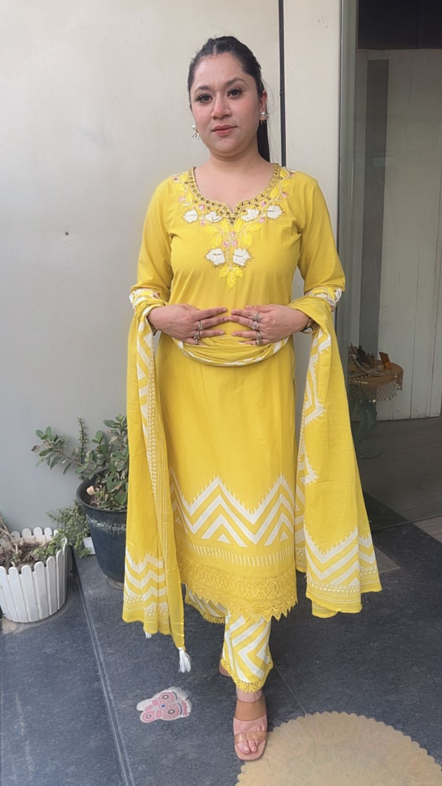 Leher yellow Cotton Designer Suit