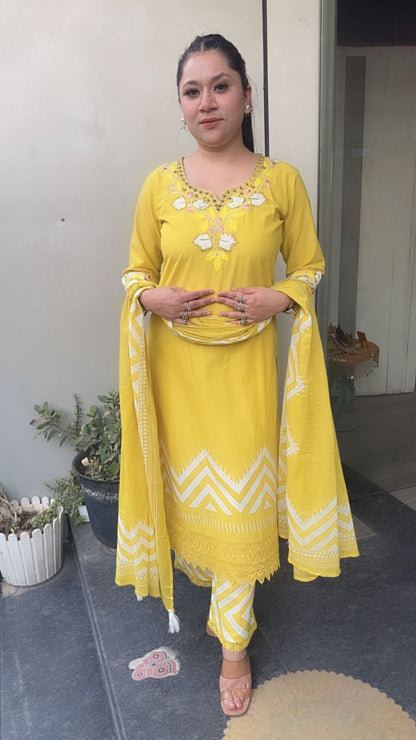 Leher yellow Cotton Designer Suit