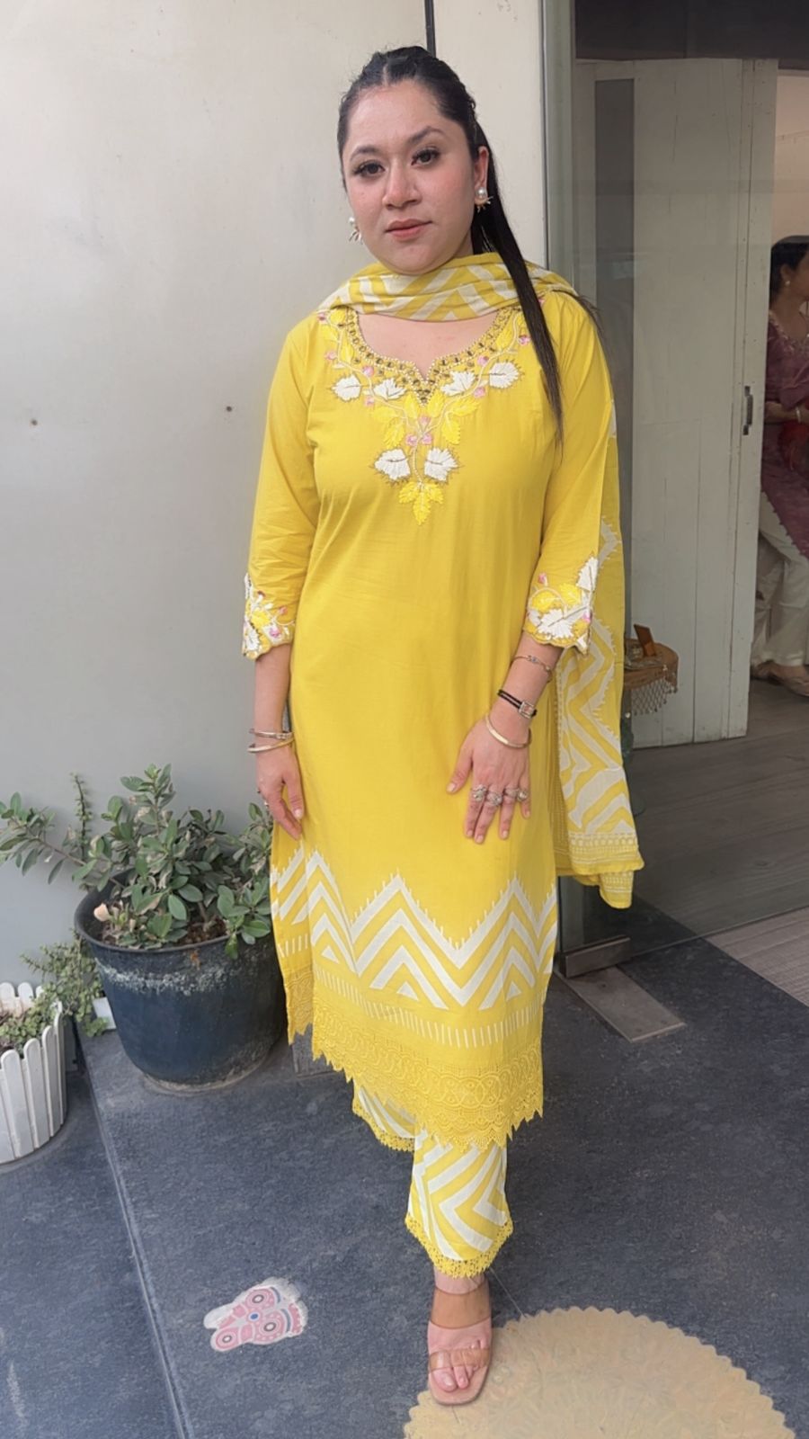 Leher yellow Cotton Designer Suit
