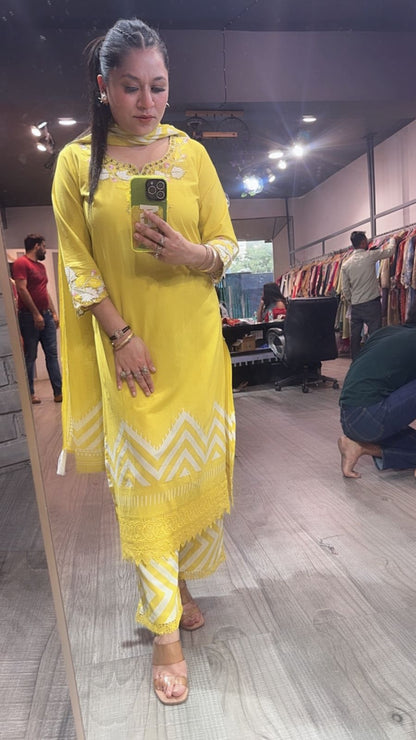 Leher yellow Cotton Designer Suit