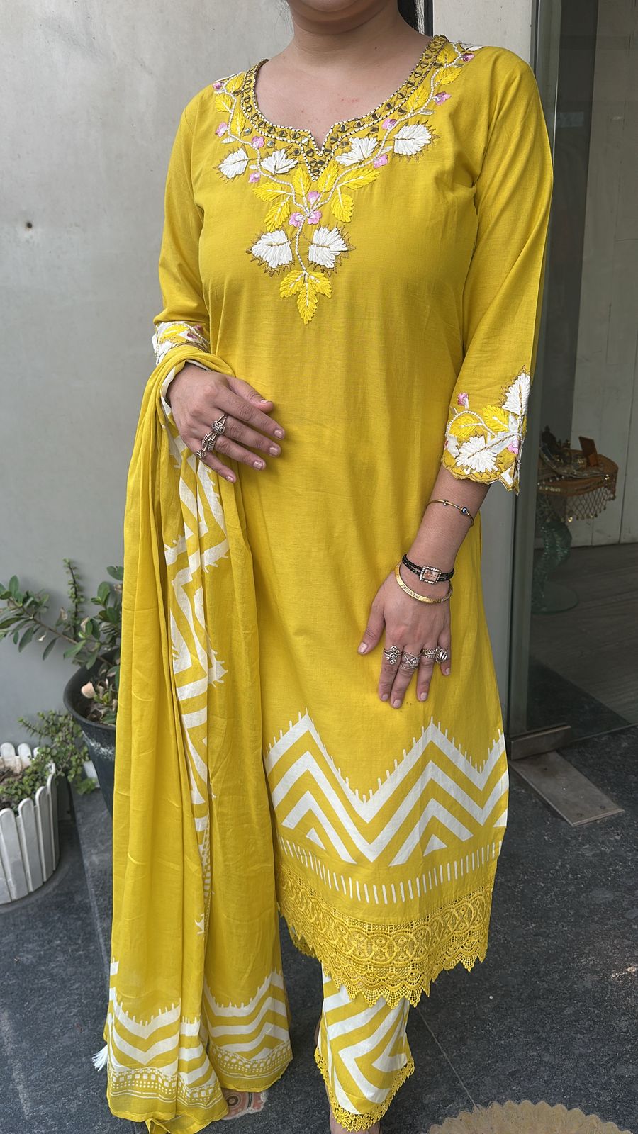Leher yellow Cotton Designer Suit