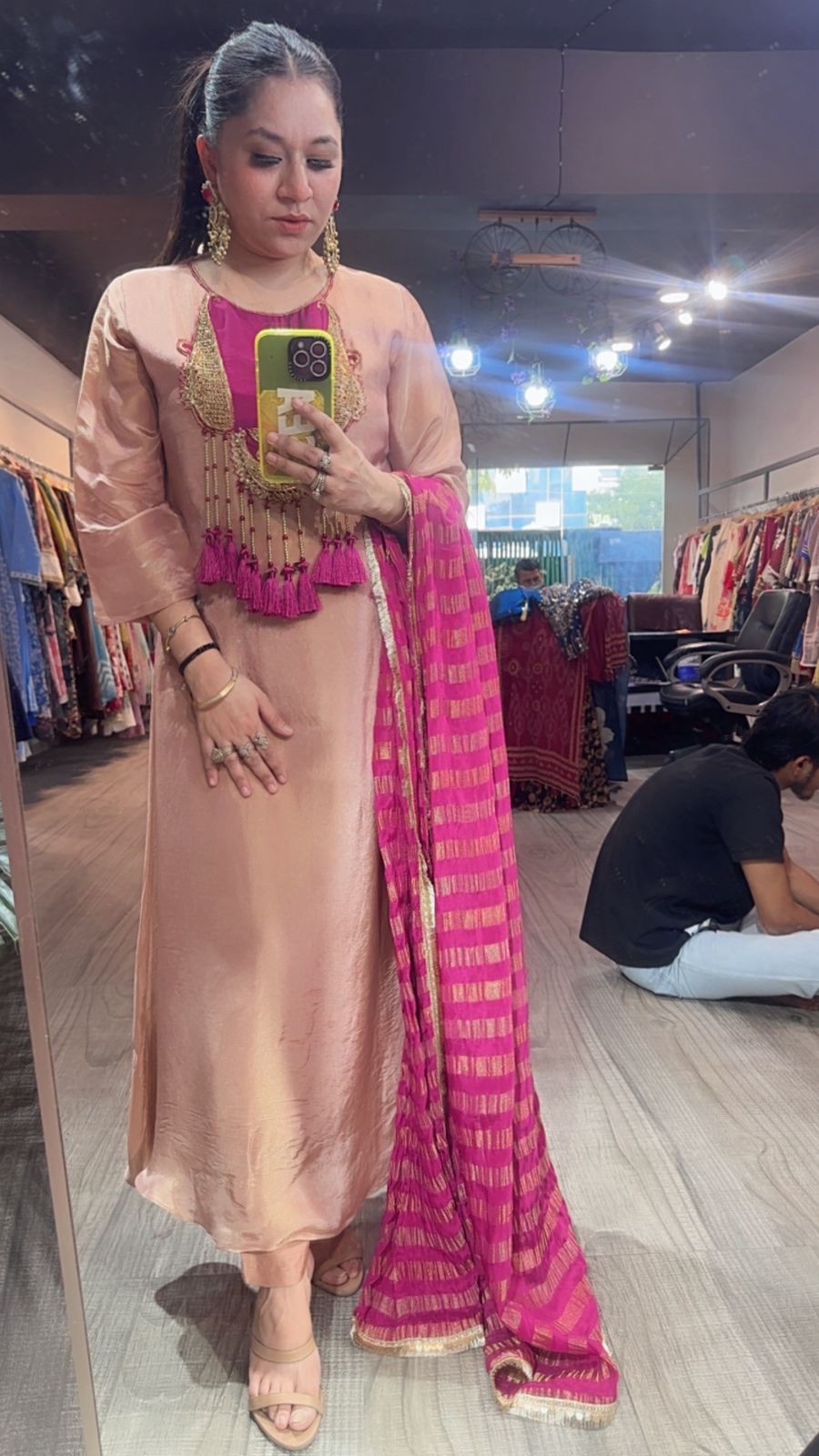 Zari onion pink Tassel A-Line Designer Suit