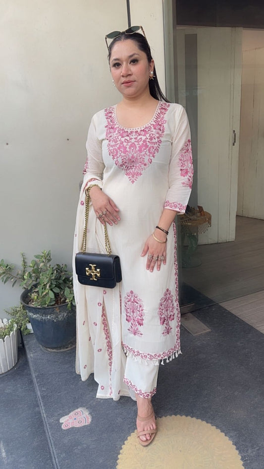 Kaffee Onion pink Ivory cotton Designer Suit