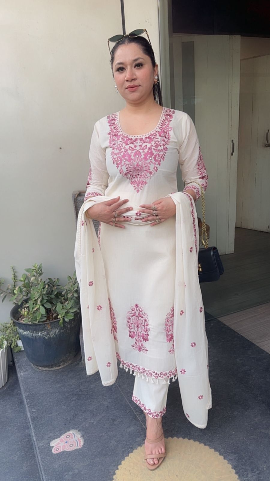 Kaffee Onion pink Ivory cotton Designer Suit