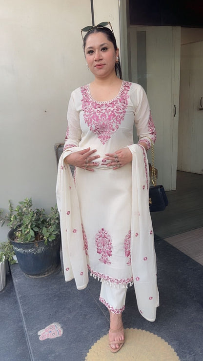 Kaffee Onion pink Ivory cotton Designer Suit