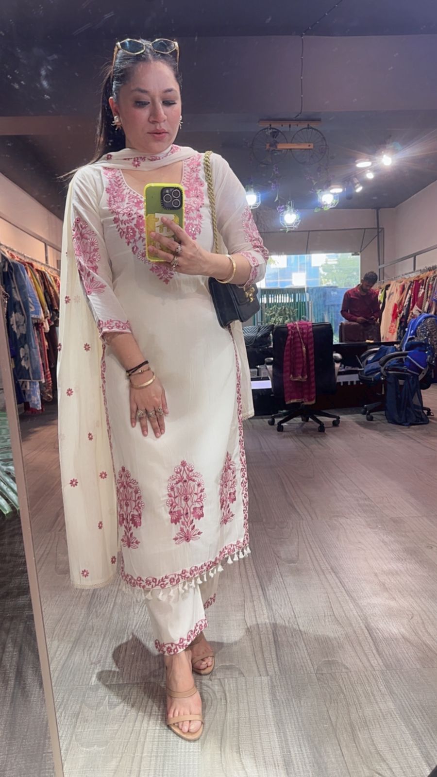 Kaffee Onion pink Ivory cotton Designer Suit