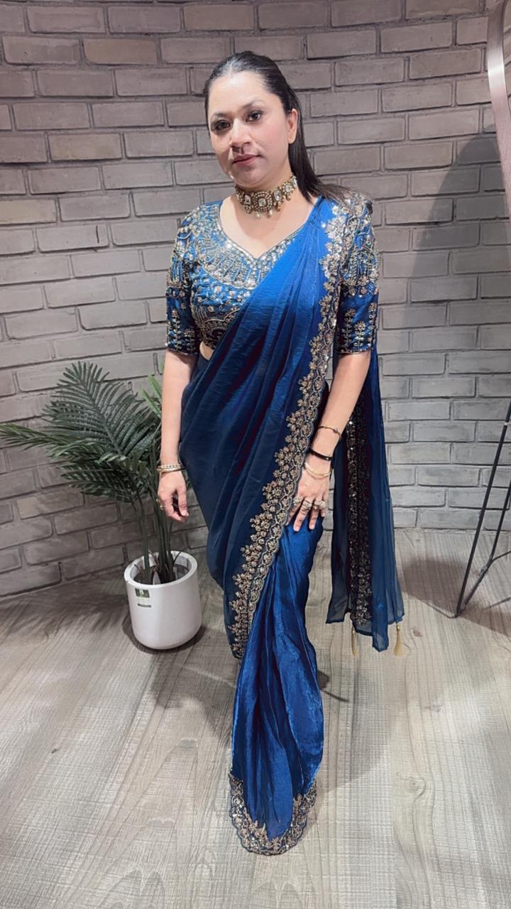 Pakeeza Blue Hand work Designer Saree
