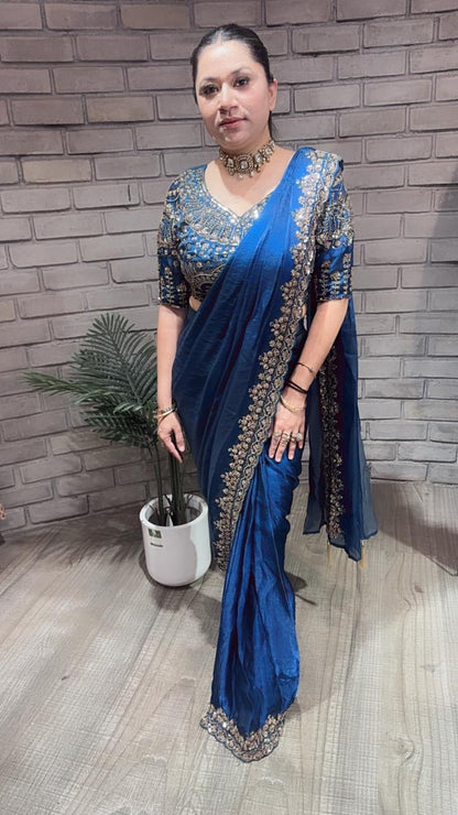 Pakeeza Blue Hand work Designer Saree