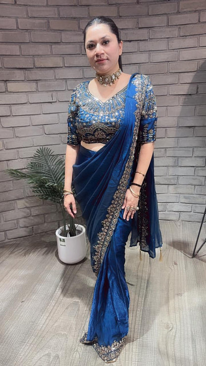 Pakeeza Blue Hand work Designer Saree