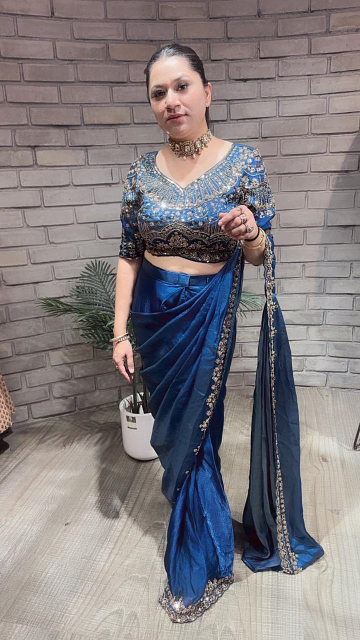 Pakeeza Blue Hand work Designer Saree