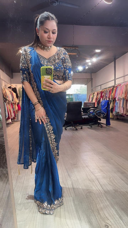 Pakeeza Blue Hand work Designer Saree