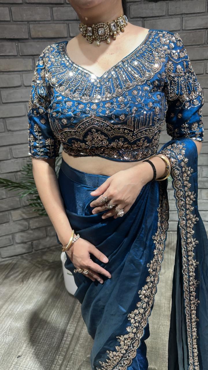 Pakeeza Blue Hand work Designer Saree
