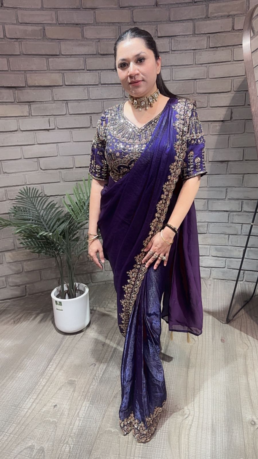 Pakeeza purple Hand work Designer Saree