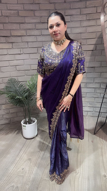 Pakeeza purple Hand work Designer Saree