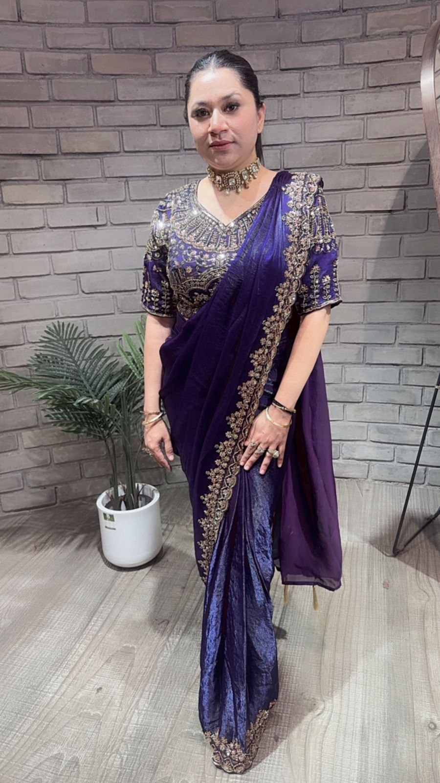Pakeeza purple Hand work Designer Saree