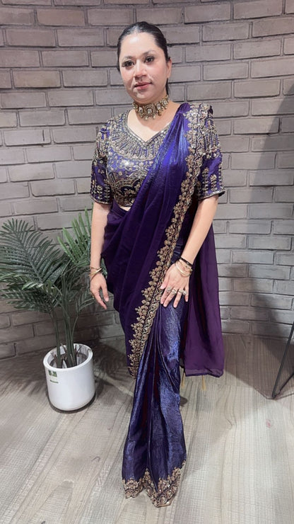 Pakeeza purple Hand work Designer Saree