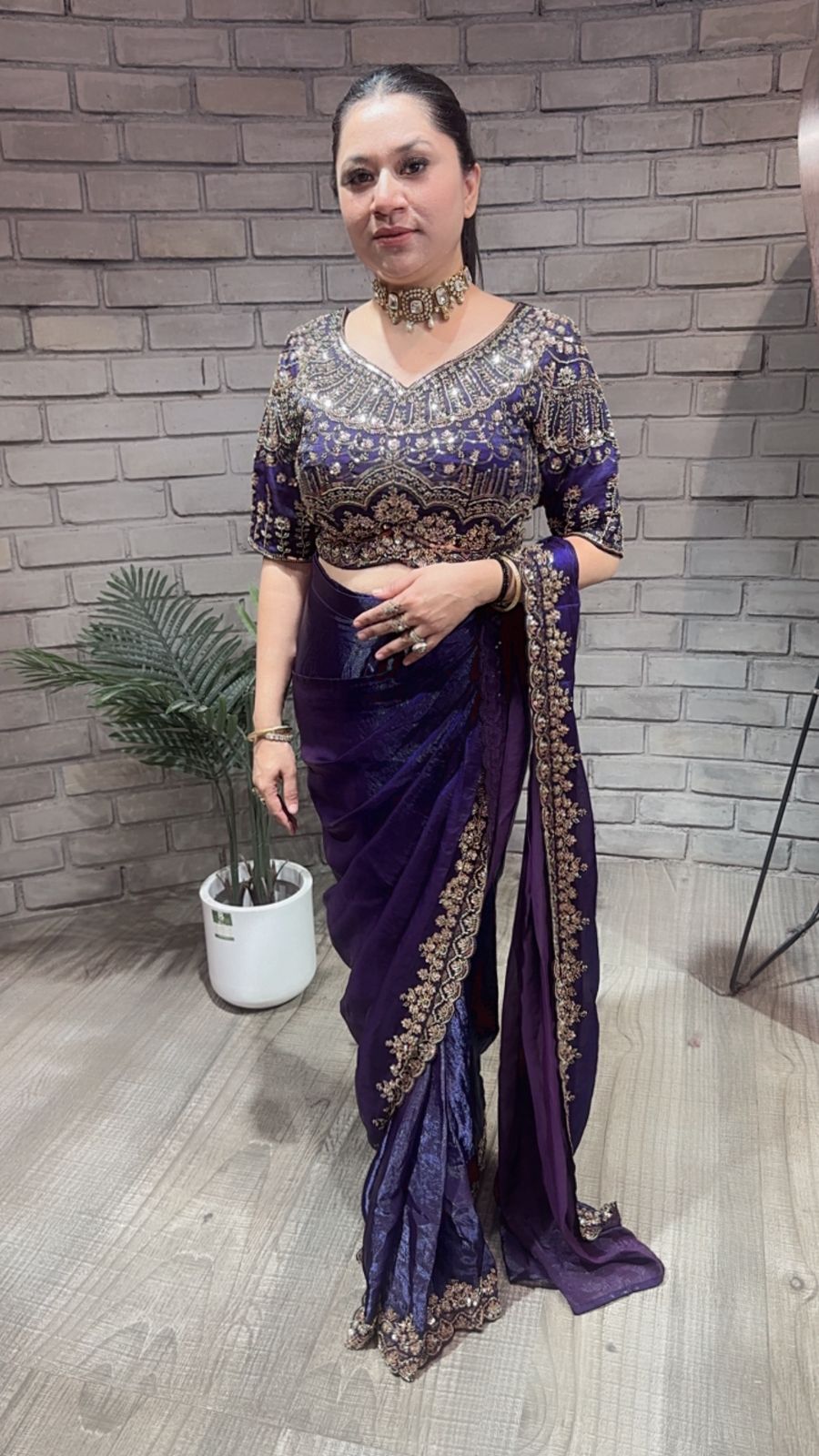 Pakeeza purple Hand work Designer Saree