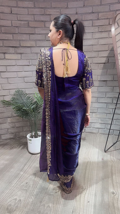 Pakeeza purple Hand work Designer Saree