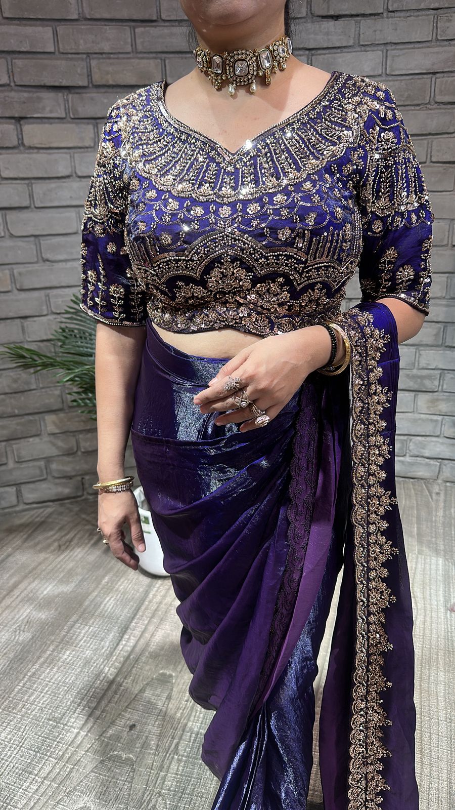 Pakeeza purple Hand work Designer Saree